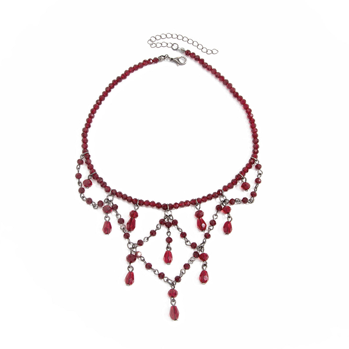 Gothic Red Crystal Teardrop Pendant Drip Oil Tassel Necklace for Women