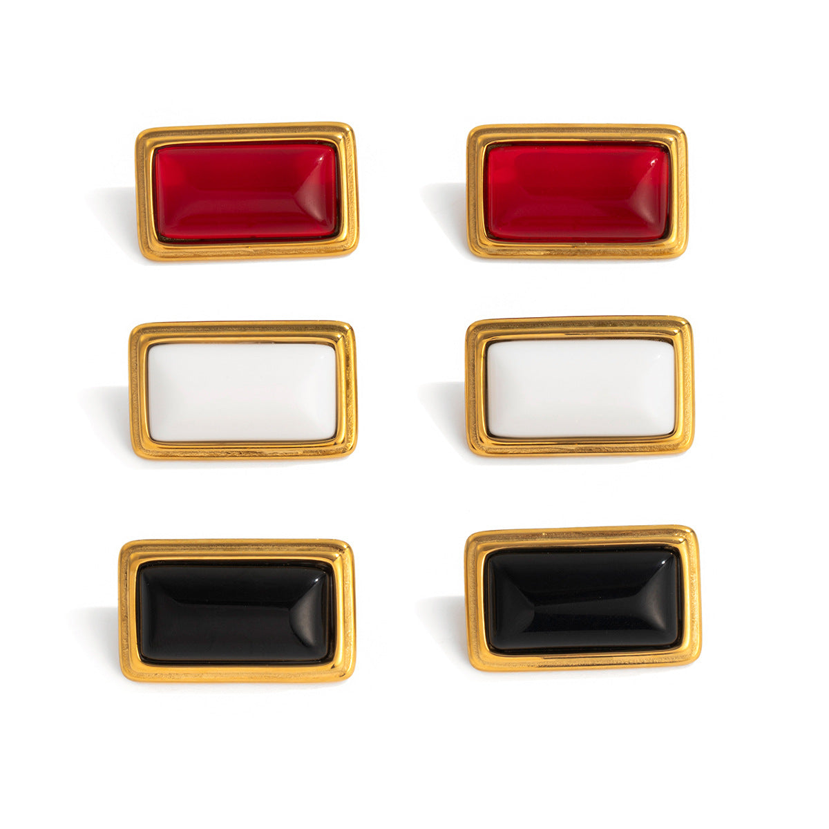 Orecchini geometrici vintage in acciaio inossidabile con intarsio in agata e placcatura in oro 18K da donna