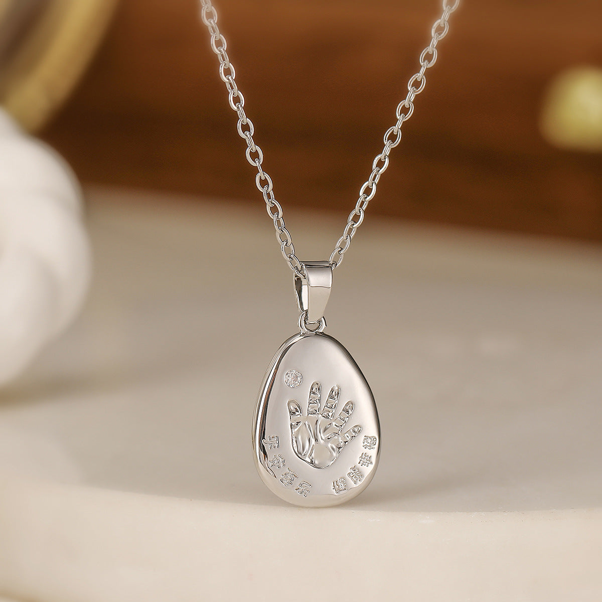 Minimalist Geometric Handprint Pendant Necklace for Women with Copper Base and Real Gold Plating