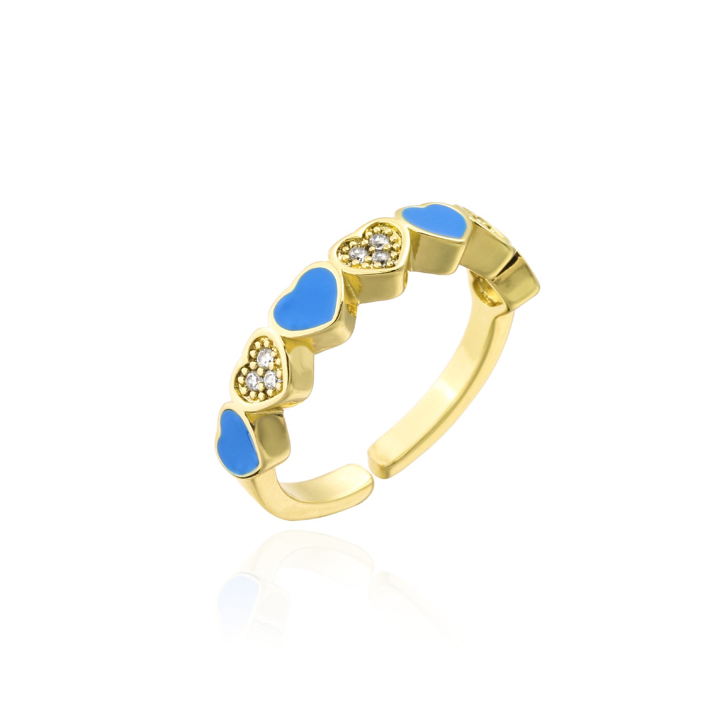 Drip Oil Heart Shaped Brass Ring with Micro-Inlaid Cubic Zirconia for Women