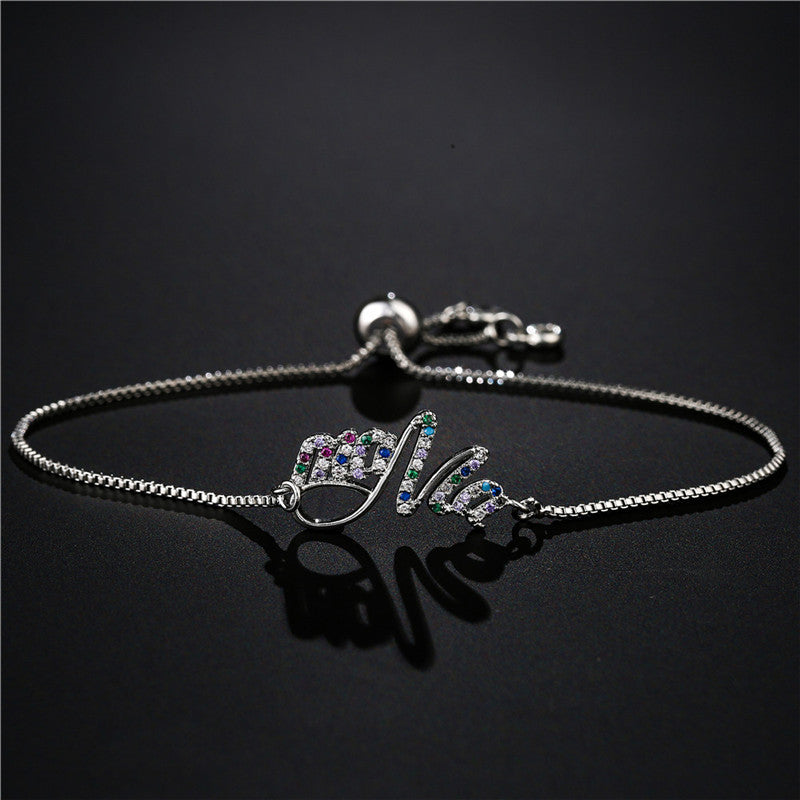 Casual Micro-Inlaid Cubic Zirconia Brass Letter Bracelet for Women