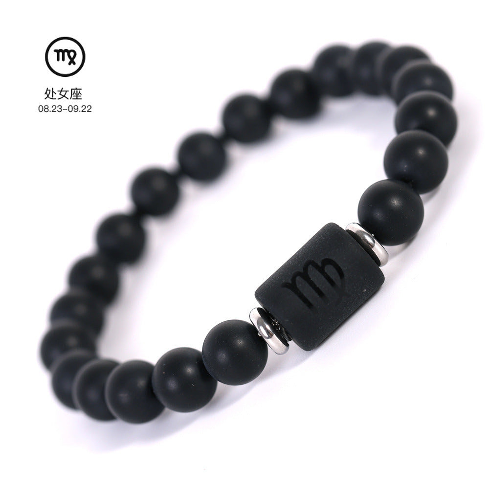Elegant Business Matte Round Geometric Glass Zodiac Bracelet Unisex Gift