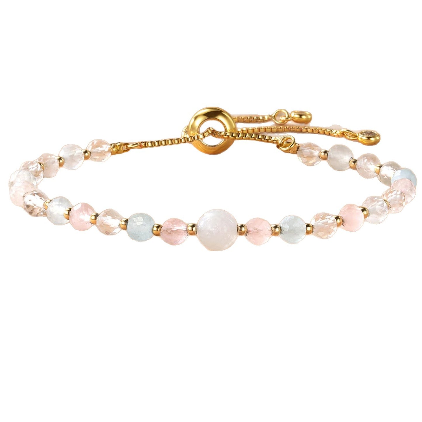 Minimalist Natural Stone Round Geometric Beaded Adjustable Bracelet for Women