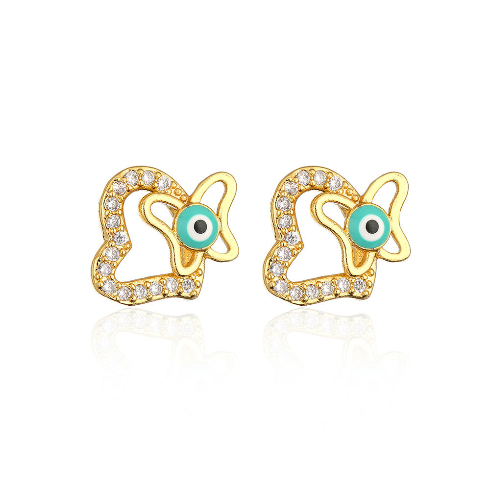 Minimalist Geometric Animal Stud Earrings in Copper with 18K Gold Plating and Enamel Finish with Zirconia Inlay