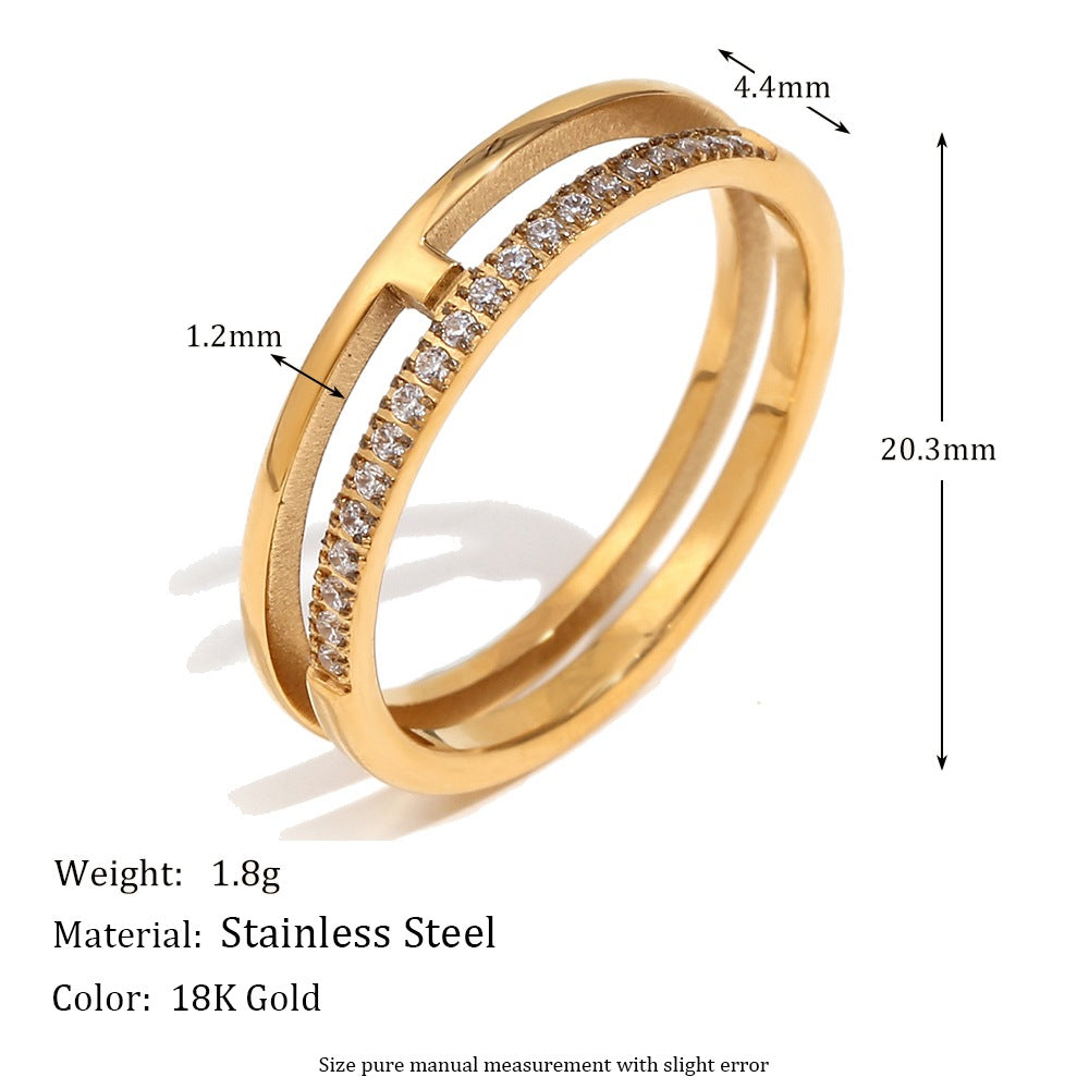 Anello geometrico minimalista da donna in acciaio inossidabile placcato oro 18 carati