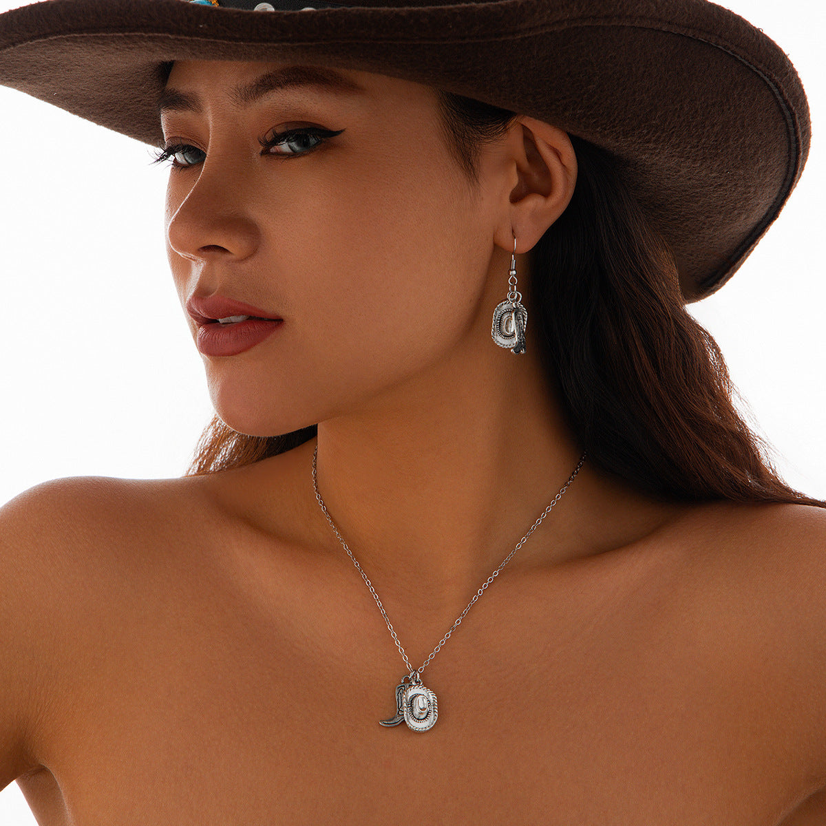 Collar con Colgante Geométrico Bohemio Vintage con Detalles de Diamantes de Imitación y Cadena de Aleación Plateada para Mujer