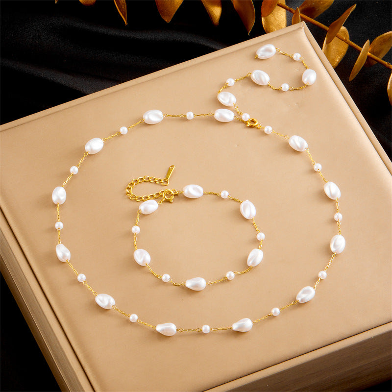 Set di collana e bracciale in acciaio inossidabile a maglia barbazzale stile ufficio