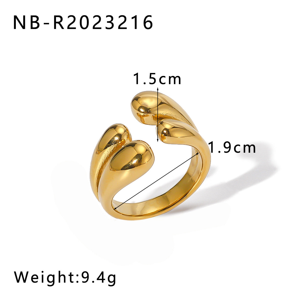 Geometric Stainless Steel Ring with 18K Gold Plating for Men and Women, Adjustable Band, Minimalist Modern Design
