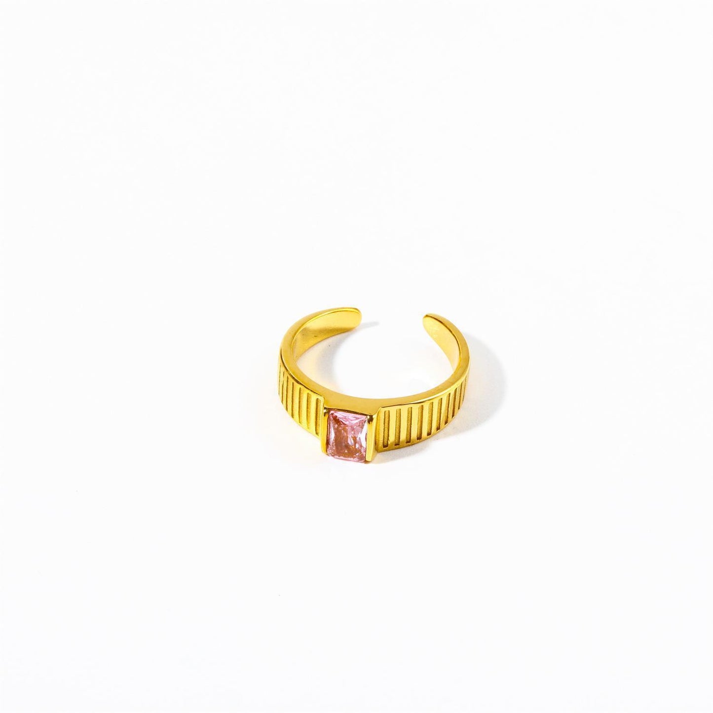 Personalized Geometric Stainless Steel Open Ring with Birthstone Accents for Women