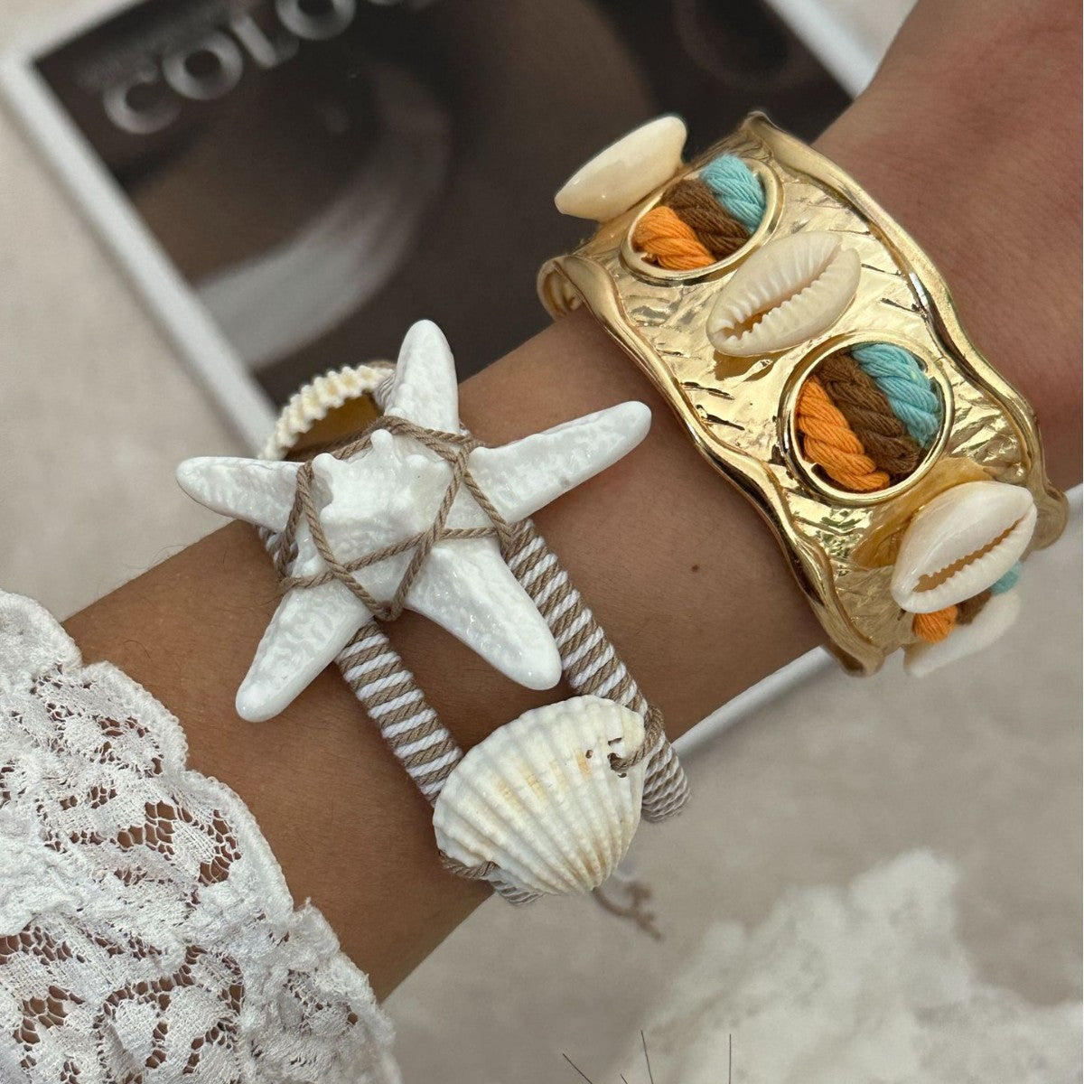 Vacation Style Geometric Starfish Plated Alloy Bracelet for Women