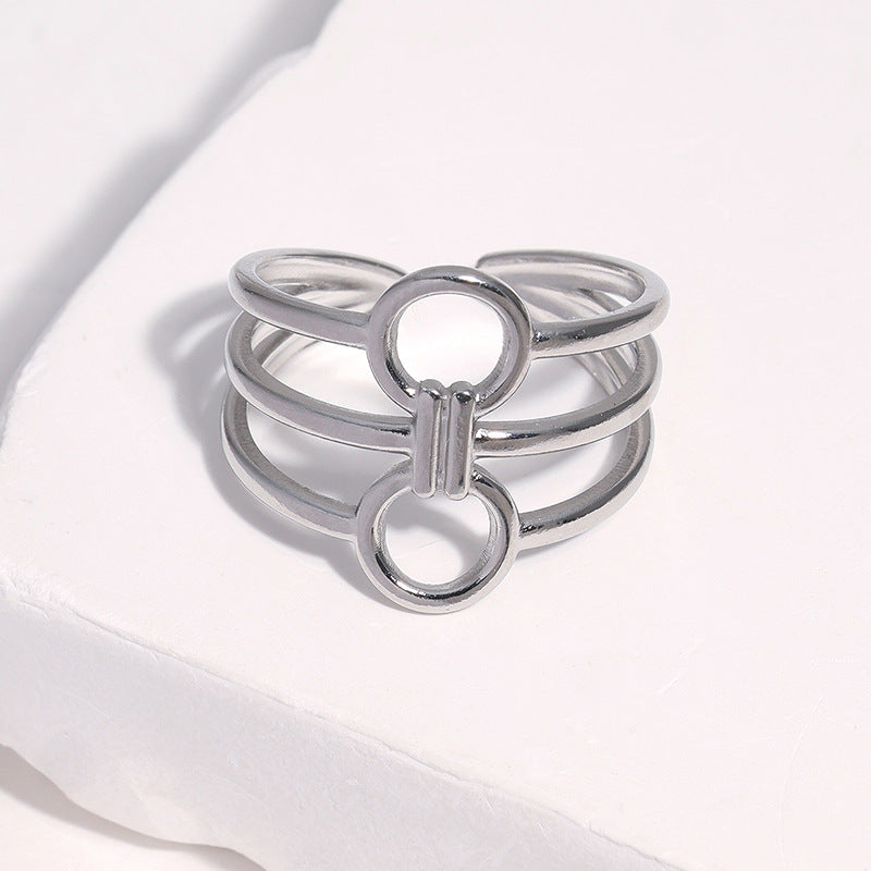 Minimalist Geometric Round Stainless Steel Plated Adjustable Ring for Women