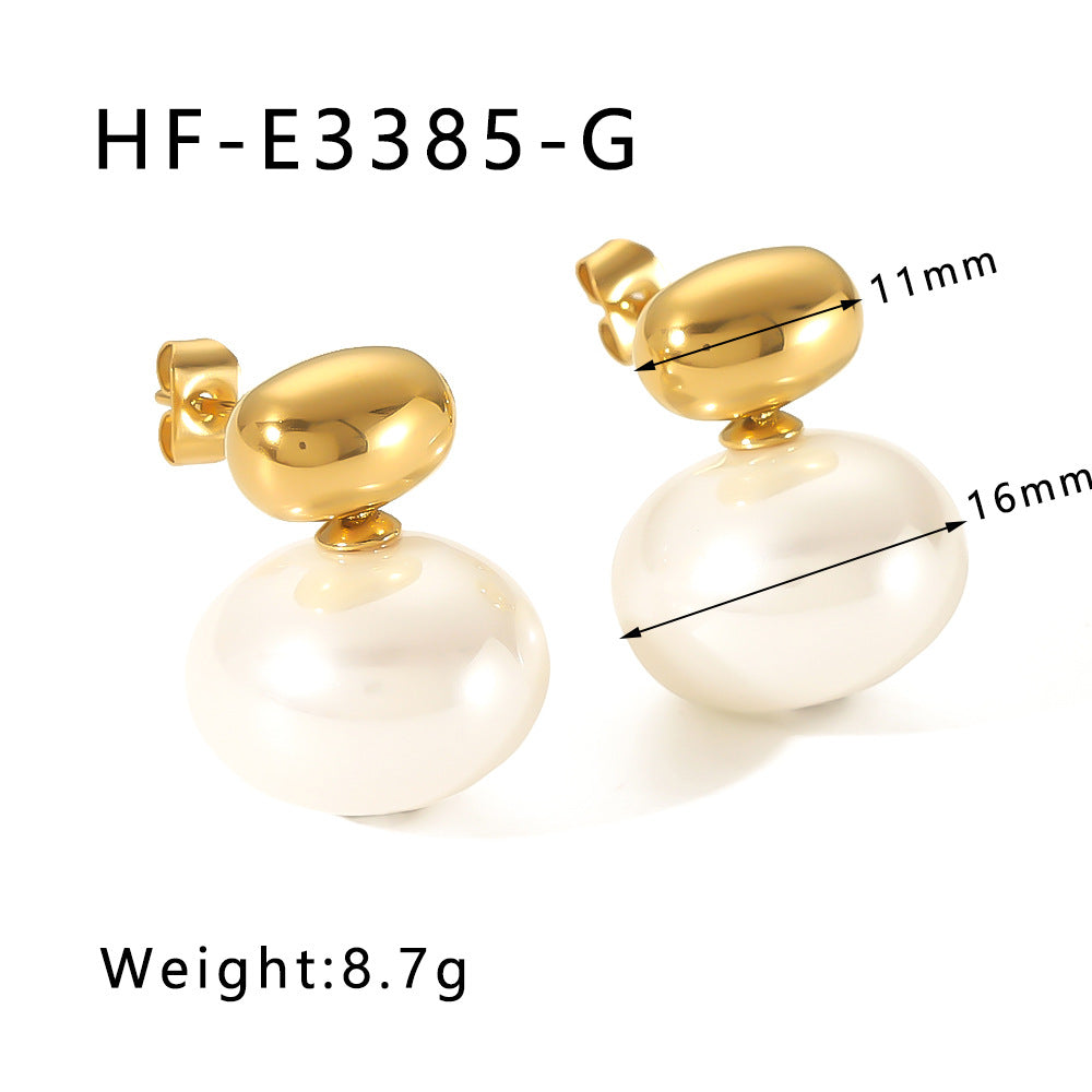 Minimalist Geometric Pearl Earrings in Gold-Plated Stainless Steel for Women with Elegant Sophisticated Look