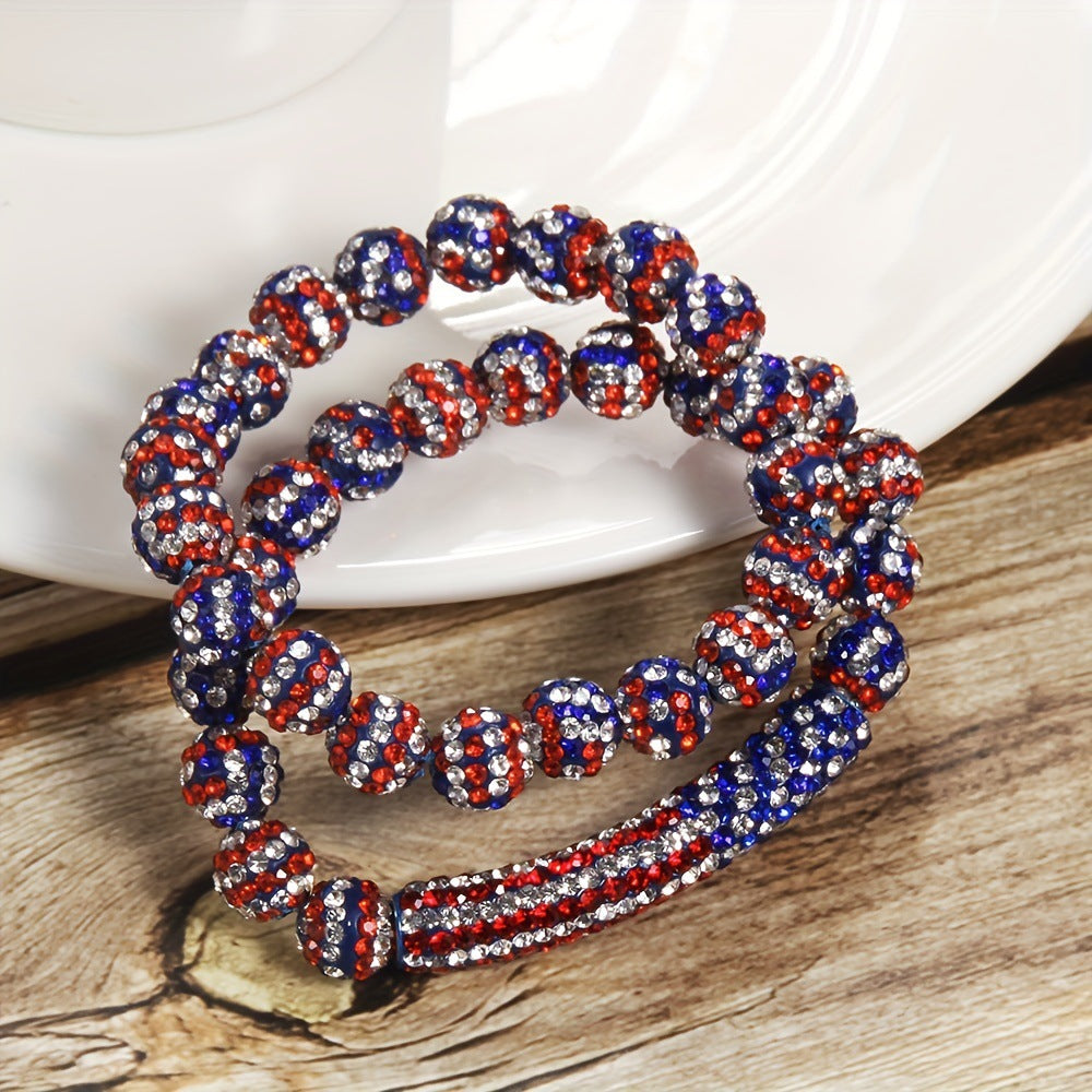 Elegant Rhinestone Inlaid Round Resin Beaded Stretch Bracelet Set for Women