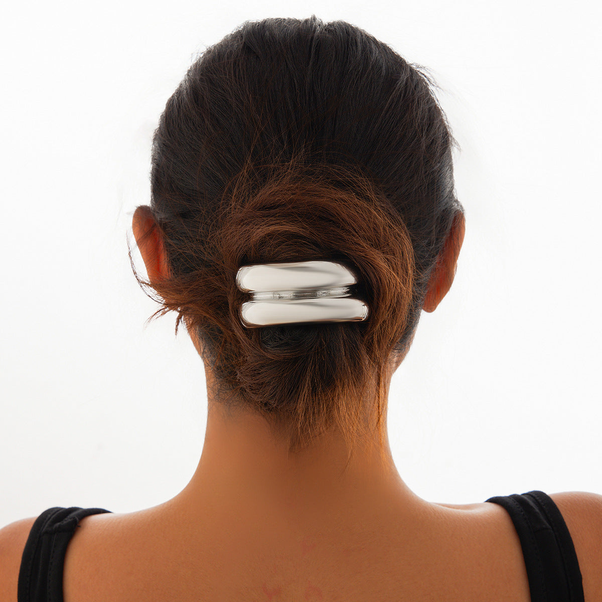 Fermacapelli geometrico quadrato minimalista in lega con finitura placcata da donna