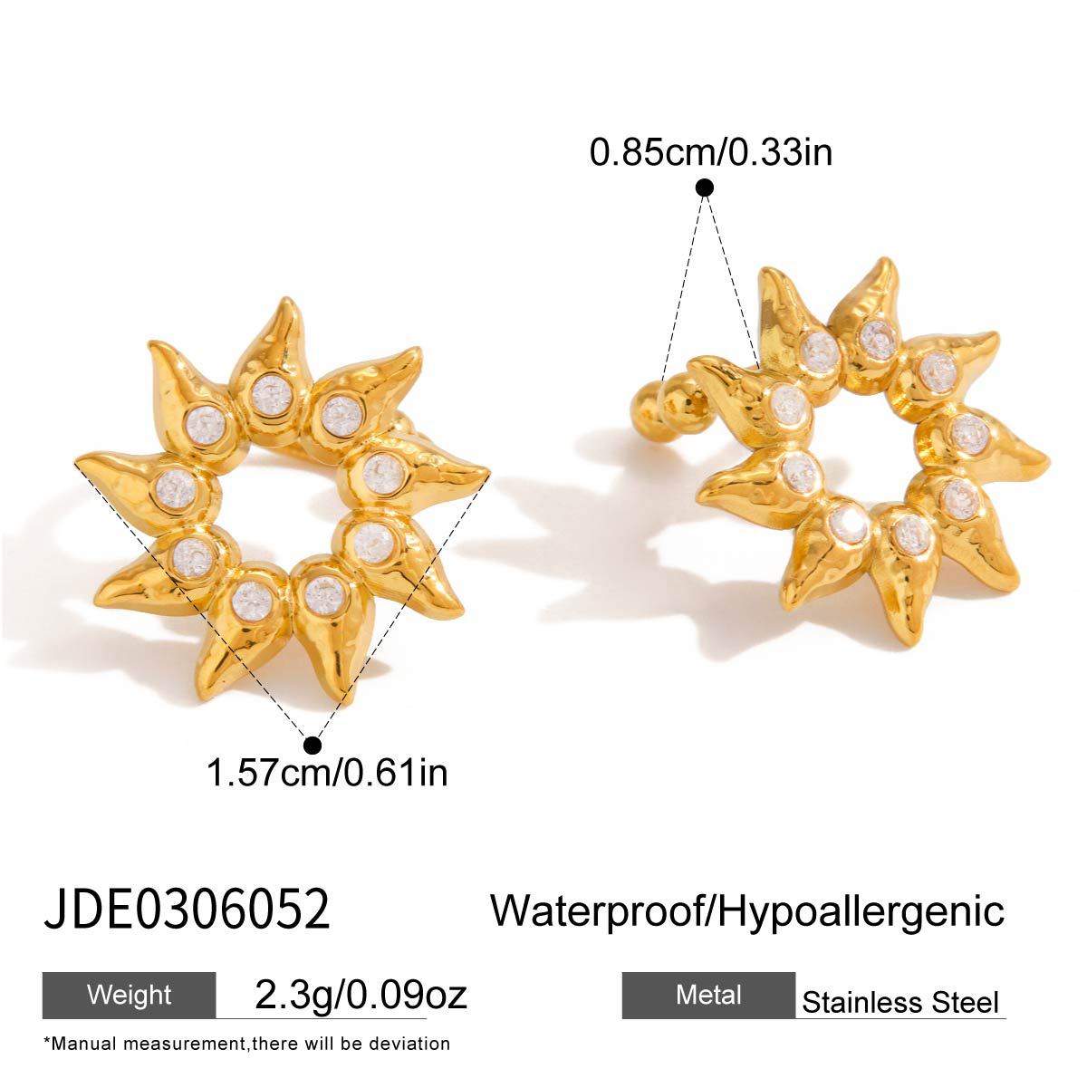 Pendientes de botón minimalistas de acero inoxidable con forma de sol y circonitas para mujer