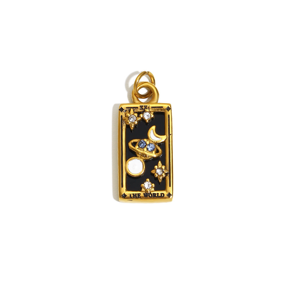 Fashionable Geometric Sun Star Tarot Pendant Necklace in Stainless Steel with 18K Gold Plating