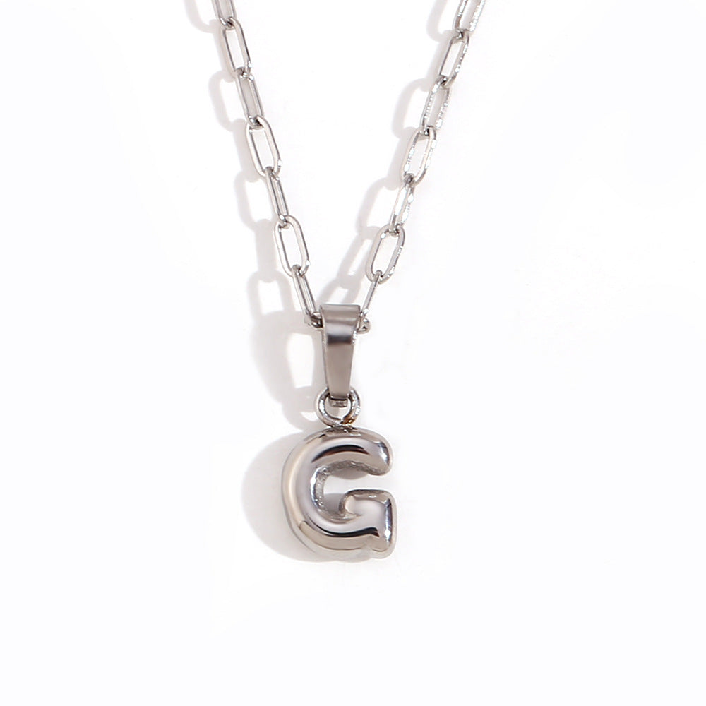 Minimalist Fashion Letter Pendant Necklace in Stainless Steel with 18K Gold Plating, Bubble-Inspired Mini Safety Pin Design for Women