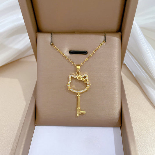 Butterfly Geometric Rhinestone Pendant Necklace for Women and Men Titanium Steel Chain