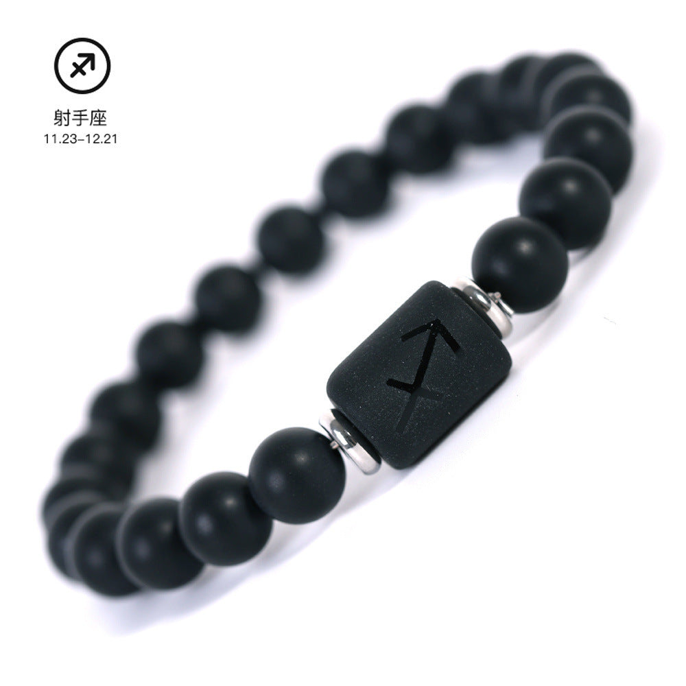 Elegant Business Matte Round Geometric Glass Zodiac Bracelet Unisex Gift