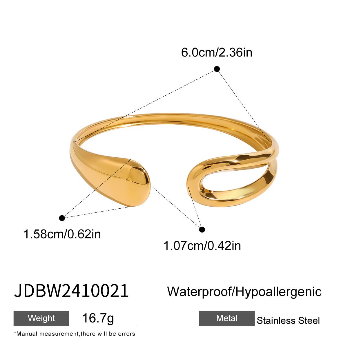 Pulsera minimalista geométrica de acero titanio chapado en oro para mujer con diseño de abertura ajustable