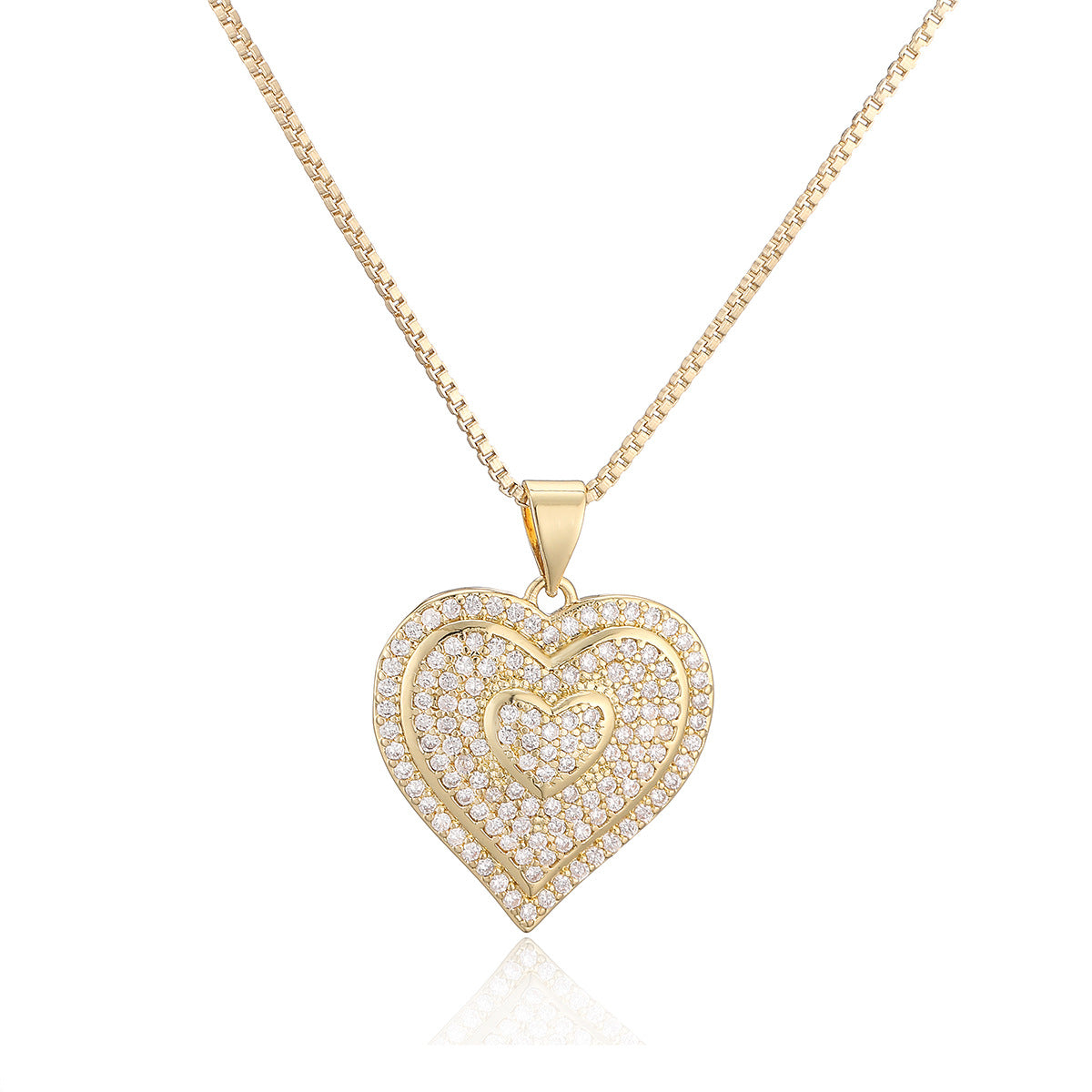 Minimalist Gold Plated Brass Heart Necklace with Cubic Zirconia for Women