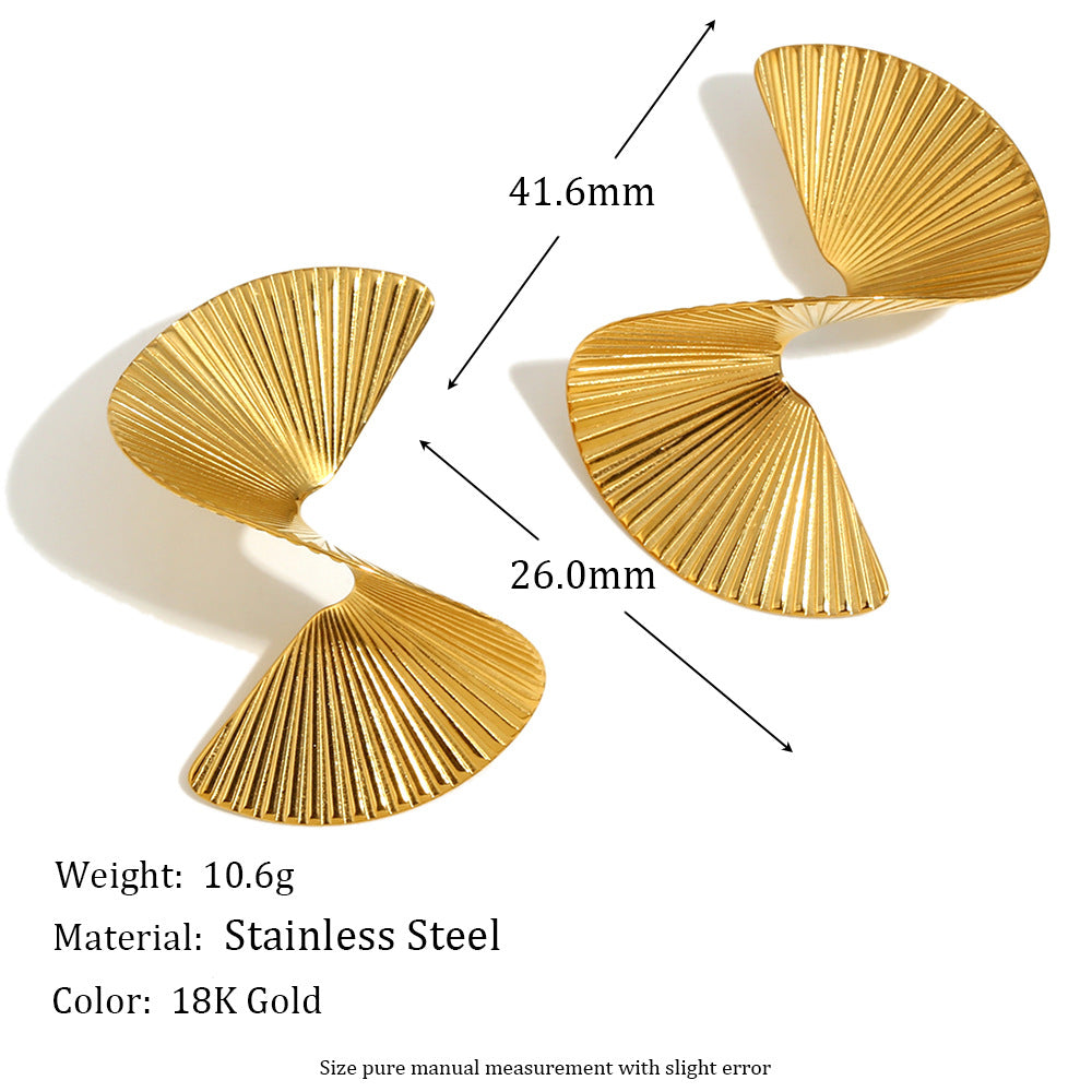 Orecchini da donna minimalisti geometrici a ventaglio in acciaio inossidabile con placcatura in oro 18 carati