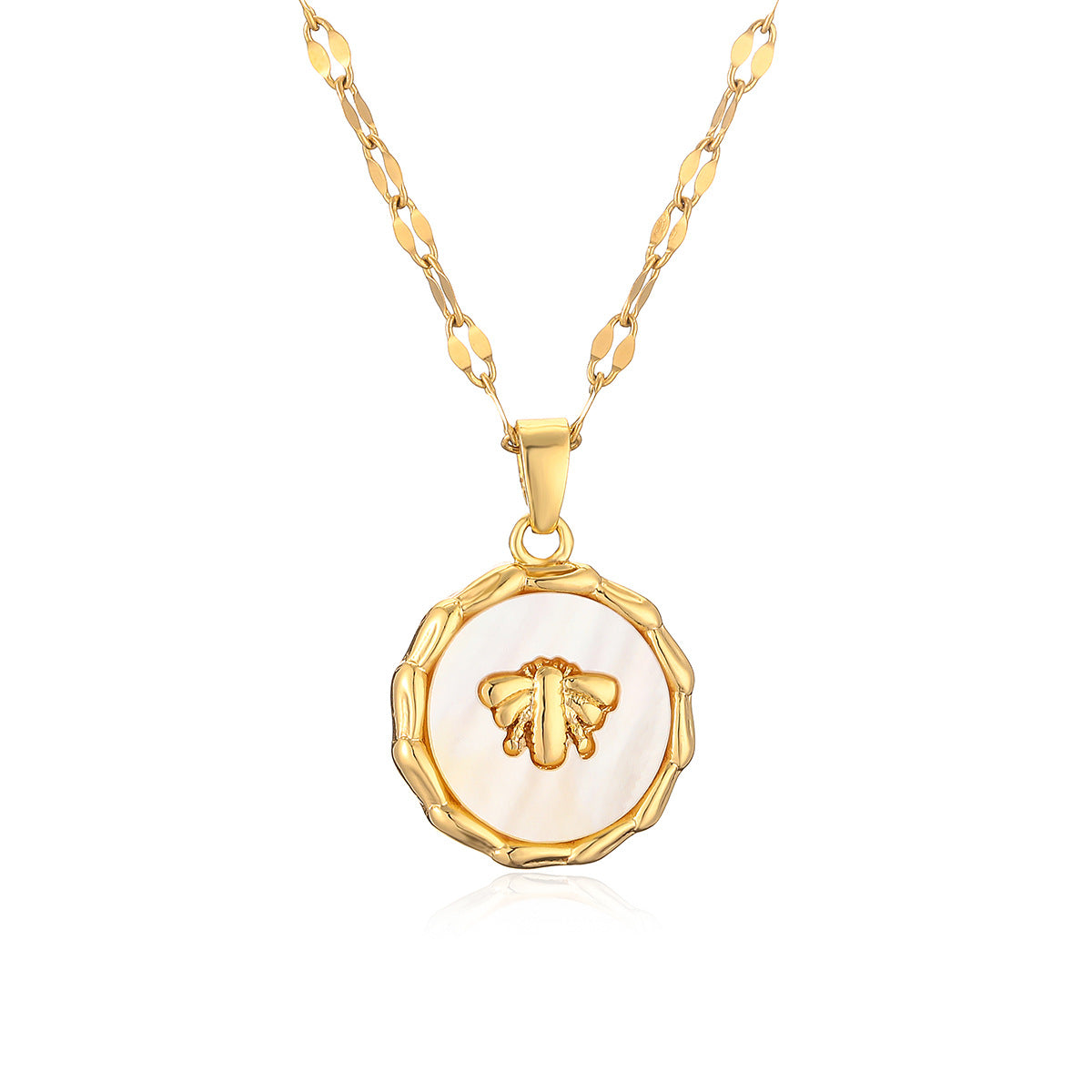 Collana Pendente Rotonda da Donna Placcata Oro a Forma di Ape Minimalista con Zirconi