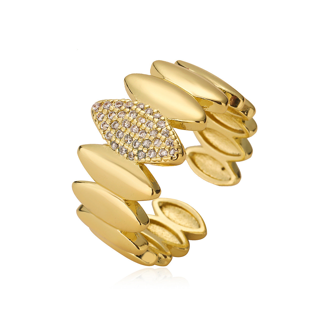 Minimalist Luxe Geometric Ring for Women Made of Copper with 18K Gold Plating and Micro-Pavé Zirconia