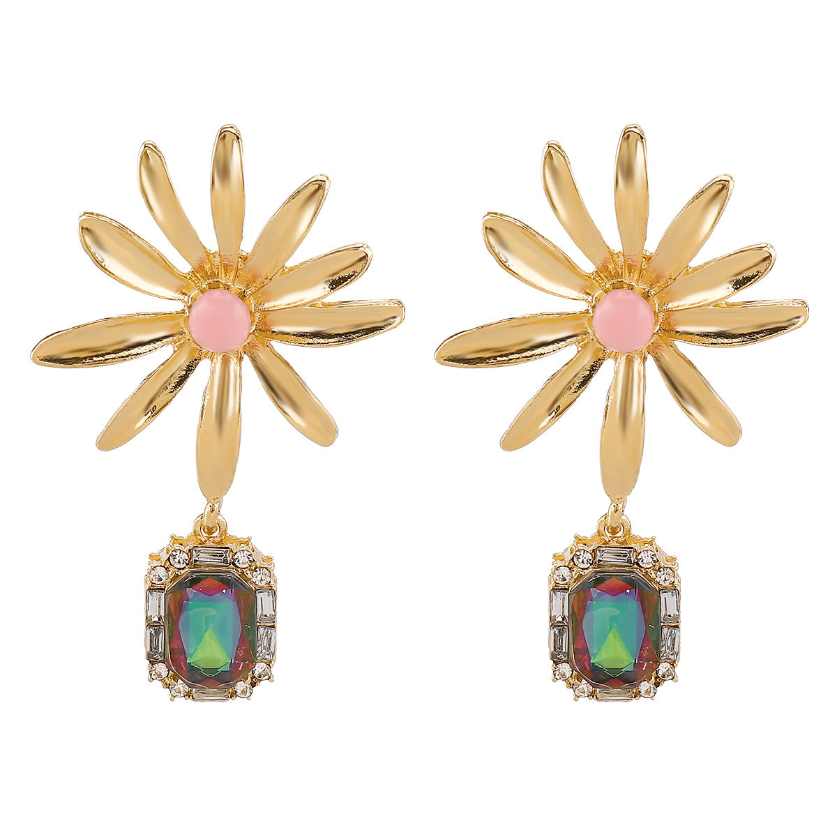 Orecchini pendenti da donna con girasole in lega floreale vintage barocca con strass