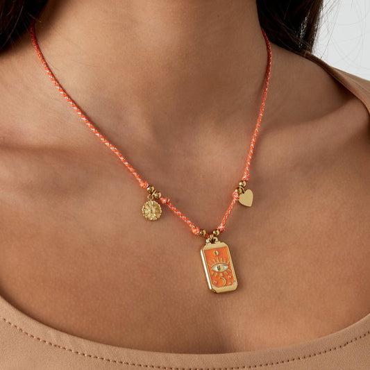 Collar con colgante vintage de tarot geométrico de ojo turco en cobre chapado con detalles coloridos de esmalte para mujer