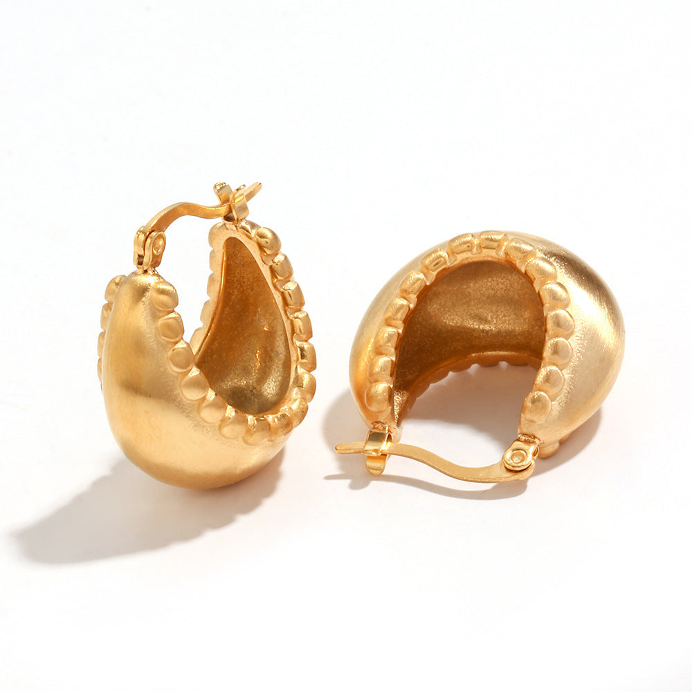 Orecchini da donna geometrici minimalisti in acciaio al titanio con placcatura in oro 18 carati e design a cestino con sfera testurizzata