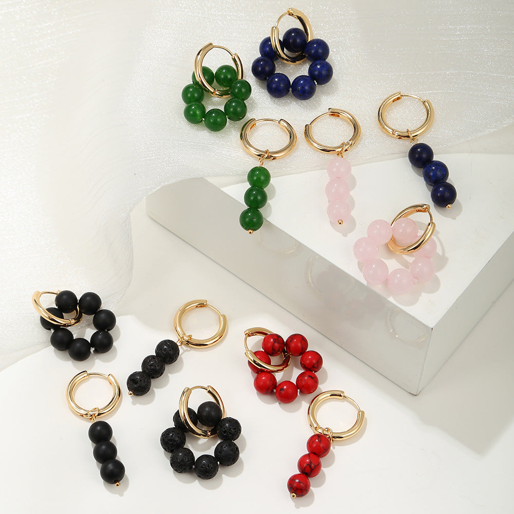 Minimalist Asymmetrical Geometric Alloy Ear Cuffs with Tiger Eye and Rose Quartz Accents for Women