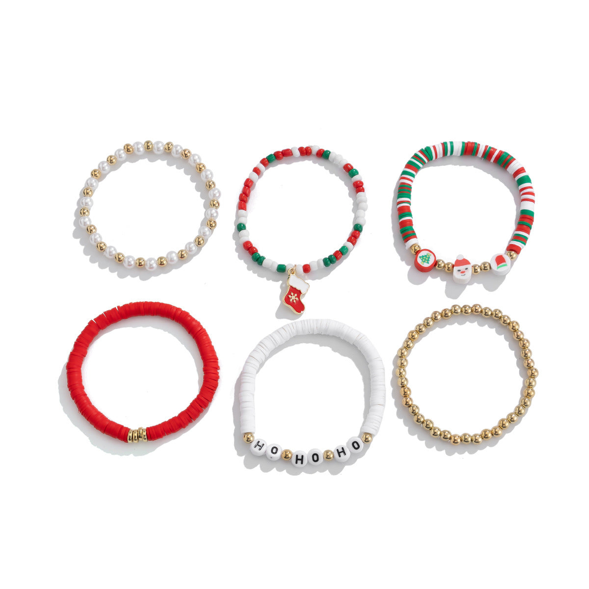 Casual Cartoon Resin Beaded Bracelet Set with Snowflake and Deer Charms for Women Christmas Gift