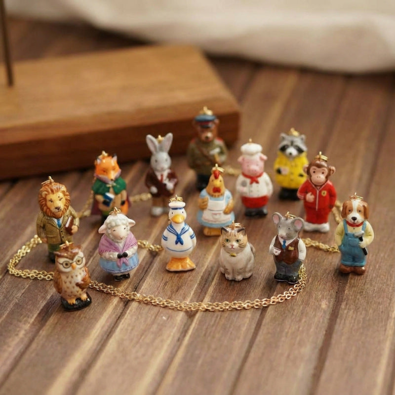 Elegante colgante de barra con dije de acero titanio chapado con animales de dibujos animados