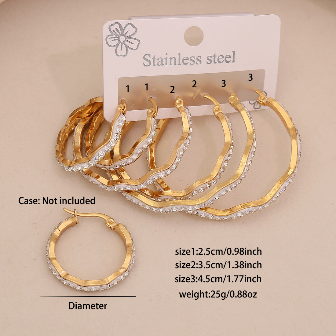 Orecchini a perno geometrici a forma di cuore alla moda in acciaio inossidabile con intarsio completo di strass