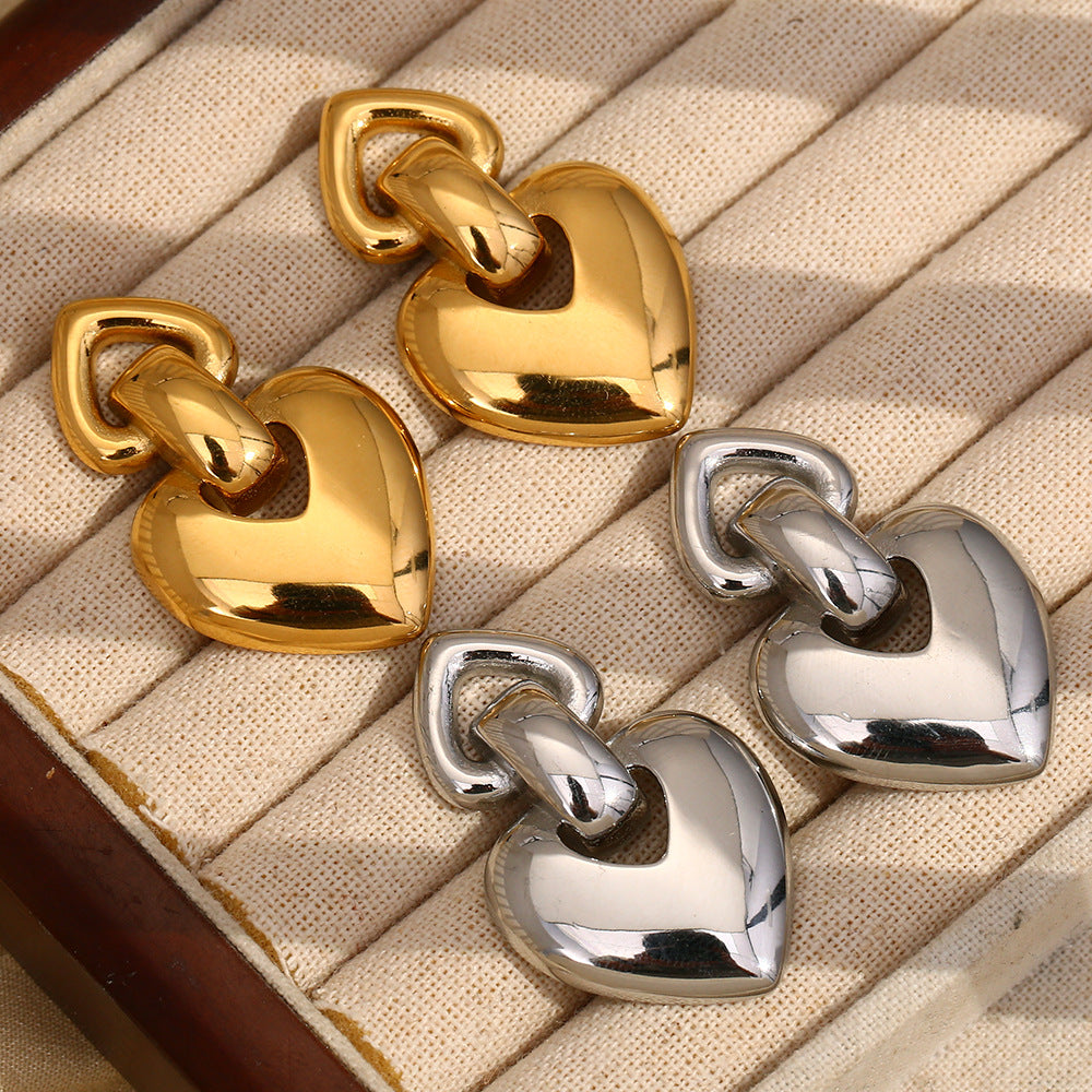 Fashionable Minimalist Heart-Shaped Stainless Steel Earrings with 18K Gold Plating for Women