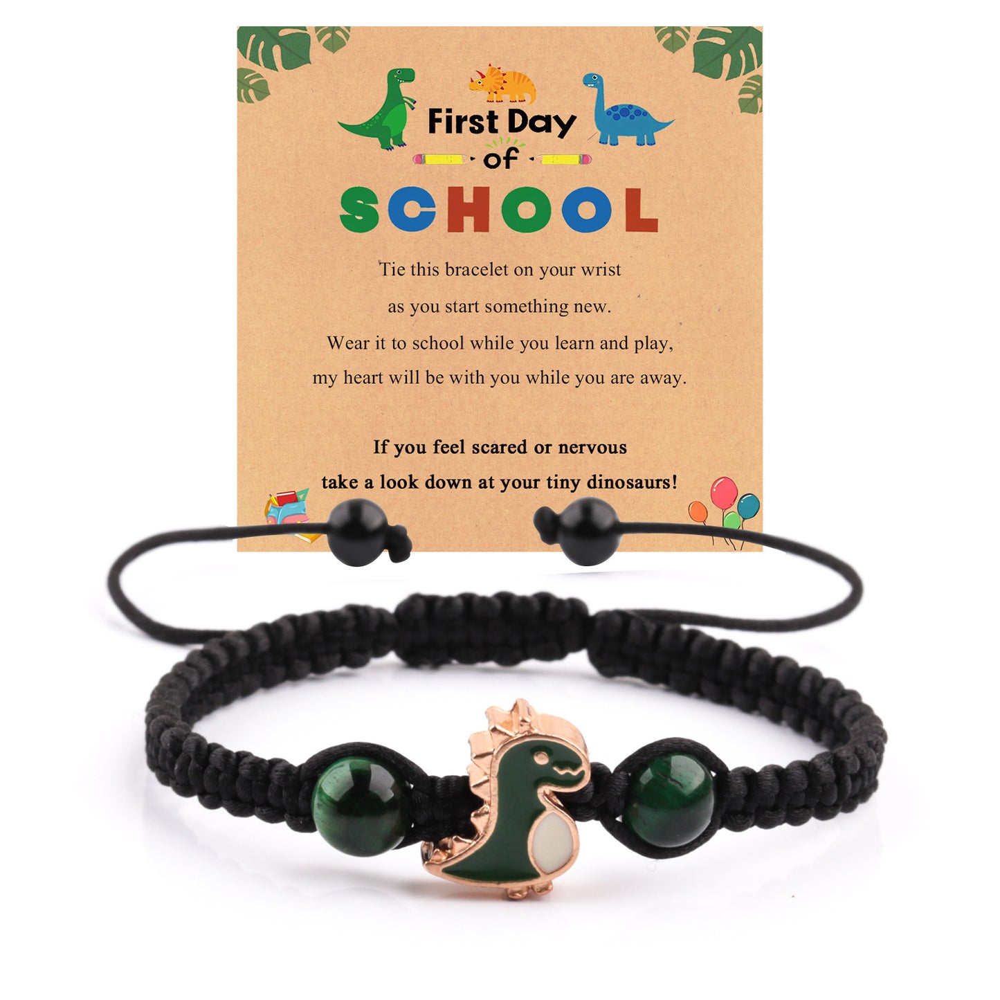 Minimalist Hand-woven Stainless Steel Bracelet with Green Aventurine Obsidian Green Tiger Eye Dinosaur Charm Unisex