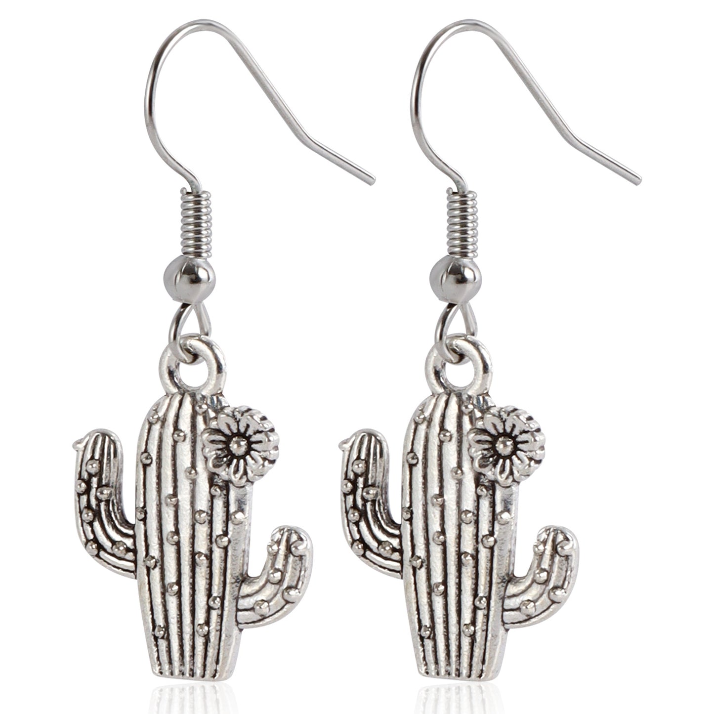 Pendientes de aro de metal geométricos estilo Punk Western con borlas y colgante de cactus para mujer