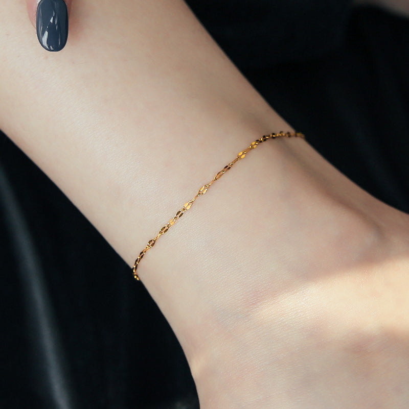 Minimalist Lip-Shaped Anklet for Women Made of Titanium Steel with Starry Sky Pattern and Wavy Texture
