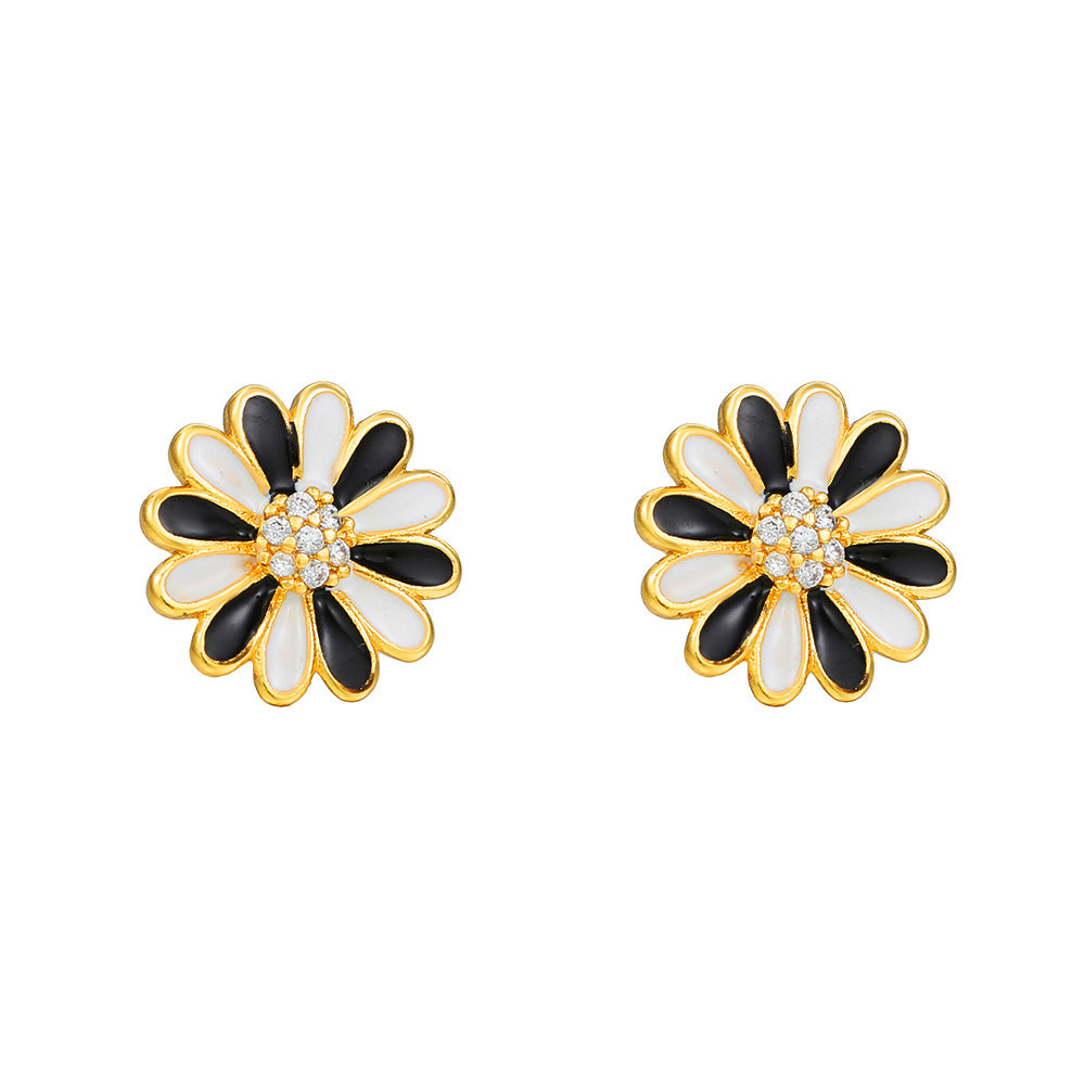 Unique Drip Oil Rainbow Floral Lips Bee Brass Cubic Zirconia Stud Earrings for Women