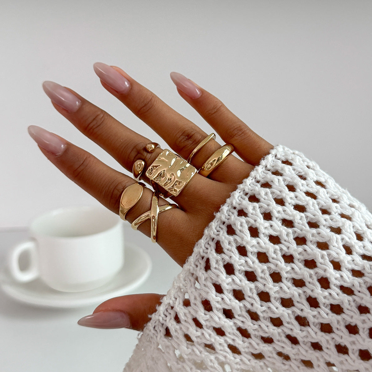 Minimalist Geometric Irregular Open Ring Set Alloy Plated Women's Jewelry