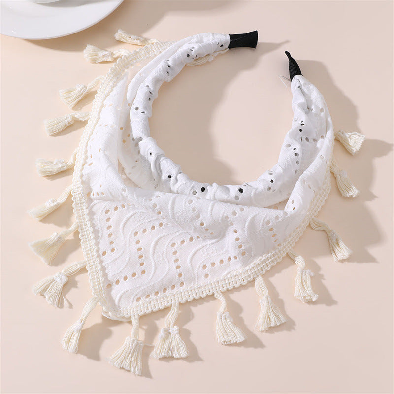 Diadema triangular de encaje floral dulce para niñas con forma geométrica y revestimiento de resina transparente