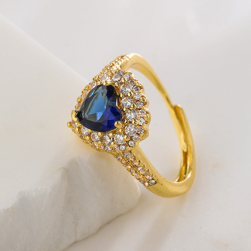 Minimalist Geometric Open Ring for Women Made of Brass with 18K Gold Plating and Zircon Inlay