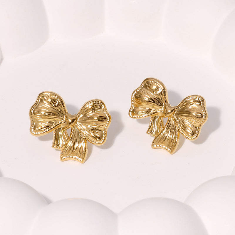 Pendientes minimalistas de acero inoxidable con forma de lazo y acabado chapado para mujer