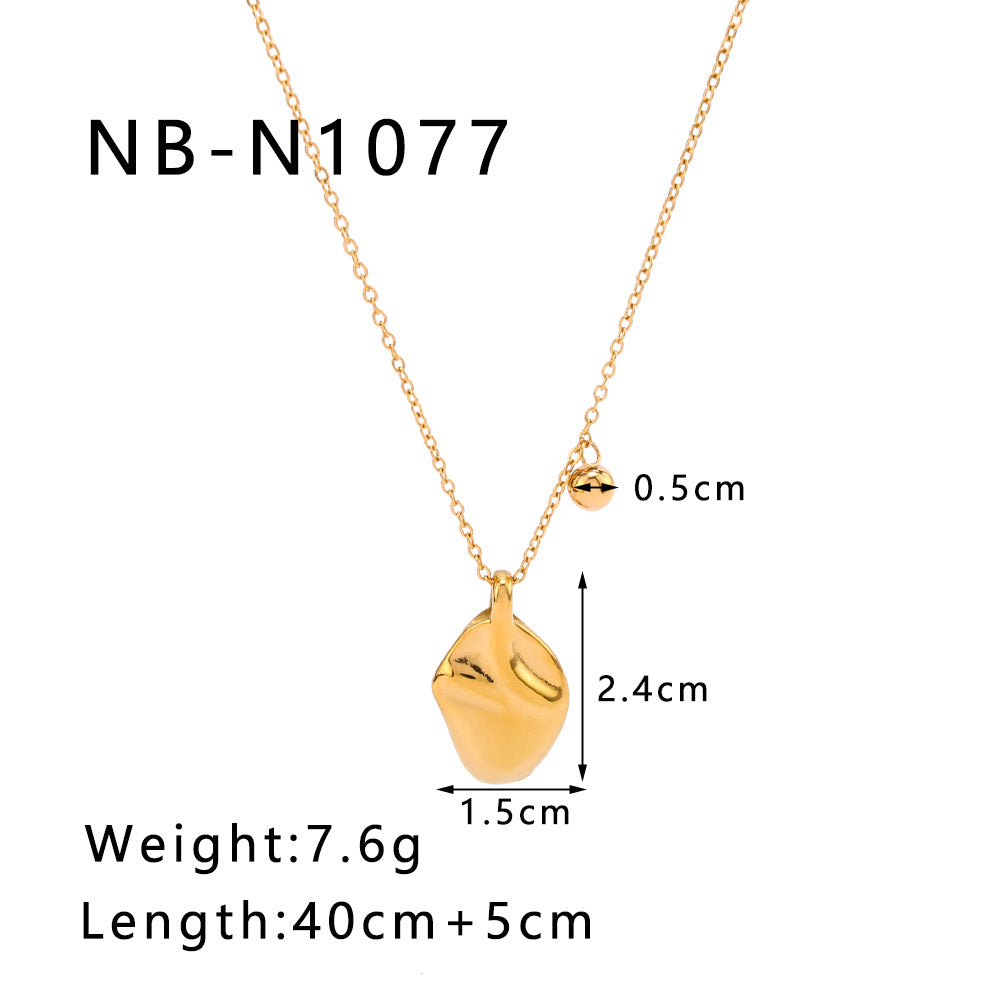 Minimalist Oval Textured Asymmetrical Pendant Necklace in Titanium Steel with 18K Gold Plating for Women