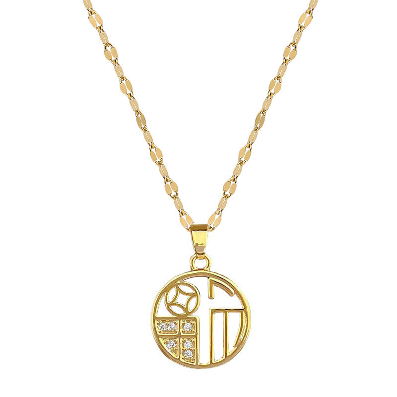 Elegante Collana con Ciondolo Geometrico a Luna da Donna in Acciaio Inossidabile con Catena in Acciaio al Titanio