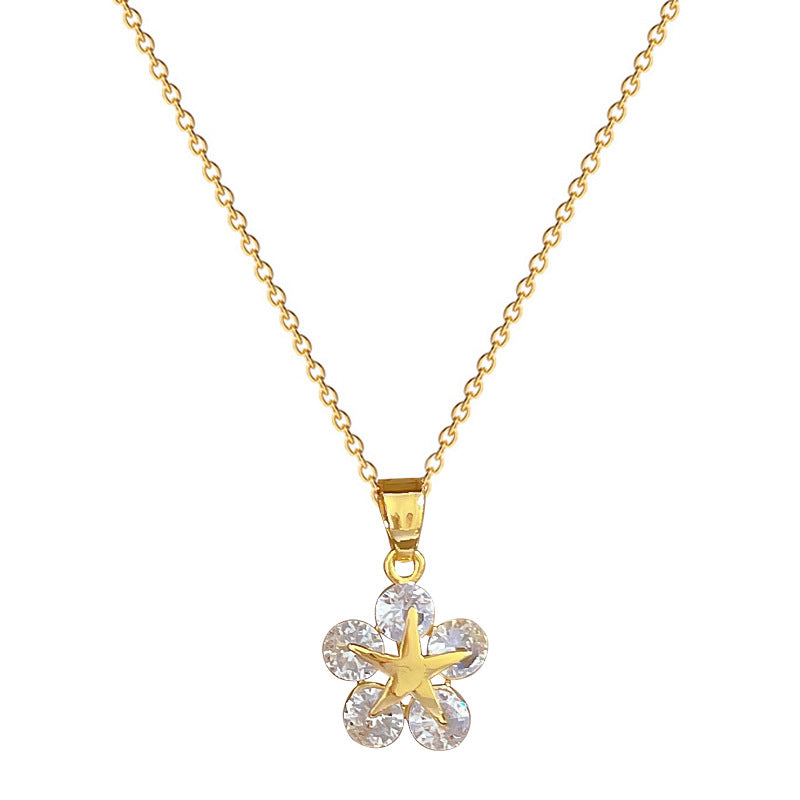 Collana da donna con ciondolo a stella in acciaio al titanio di lusso con intarsi di strass, design geometrico, delicata catena per la clavicola