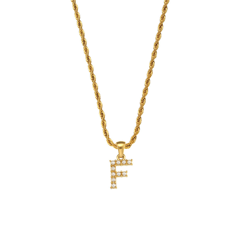 Fashionable Minimalist Letter Pendant Necklace for Women Stainless Steel Twisted Chain with 18K Gold Plating