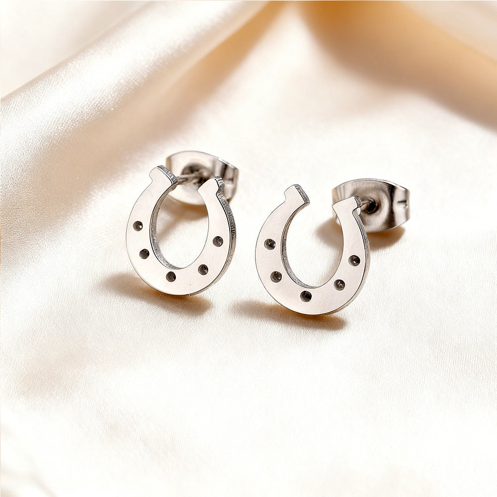 Luxury Elegant Geometric Moon Star Stainless Steel Plated Stud Earrings for Women