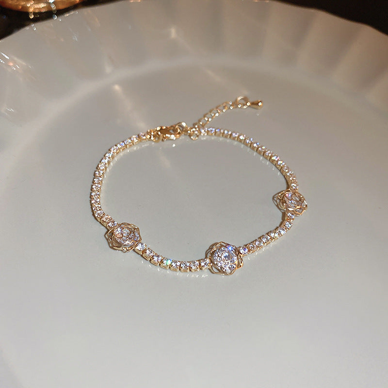 Luxury Elegant Geometric Alloy Plated Bracelet with Cubic Zirconia for Women